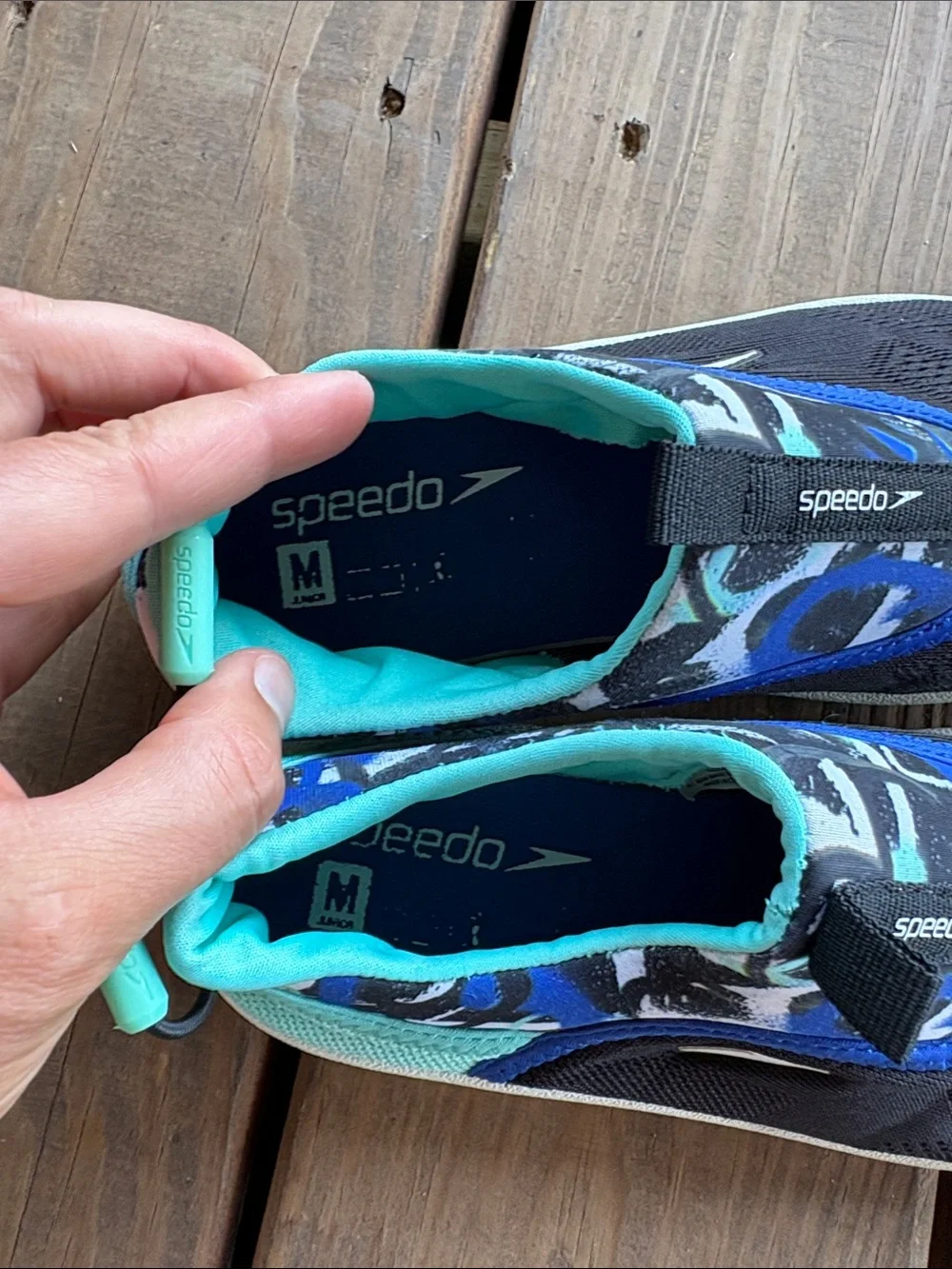 Speedo Kids Black & Teal Blue Water Shoes